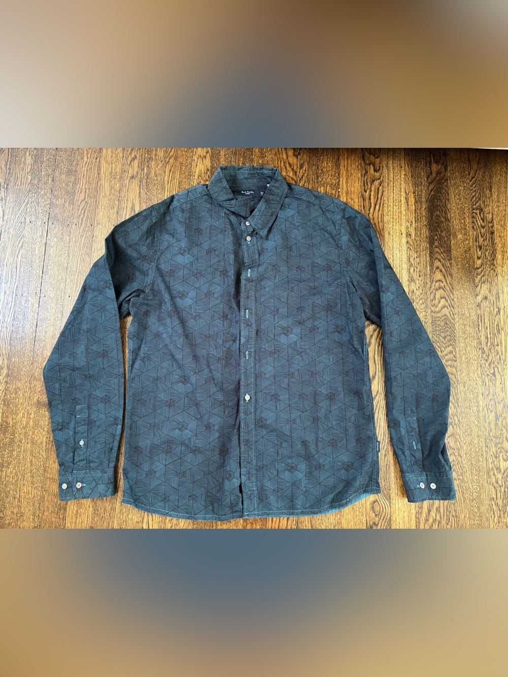 Paul Smith Dark Teal Geometric Long-Sleeve Button-Down Shirt XL